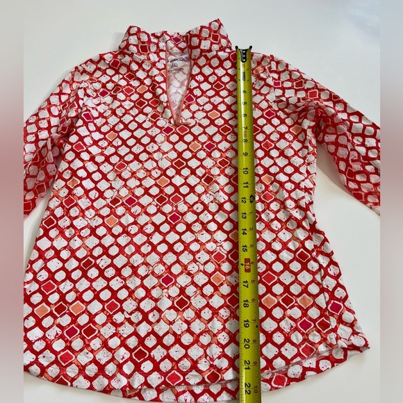 Ibkul 1/4 Pullover Zip Orange / Red Print Size Small - Picture 9 of 10
